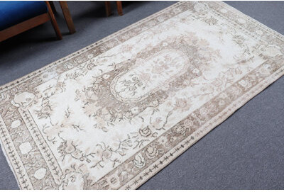 Canora Grey Authentic Turkish Vintage Beige Area Rug: Handmade Carpet for Stylish Living Room Decor