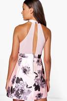 Thumbnail for your product : boohoo High Neck Satin Floral Skater Dress