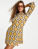 Thumbnail for your product : Only exclusive pussy bow detail mini dress in 70s print