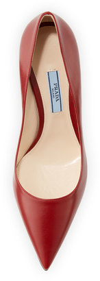 Prada Leather Pointed-Toe 85mm Pump, Red (Cotto)
