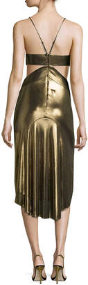 Halston Sleeveless Cutout Metallic Jersey Midi Dress, Bronze