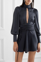 Thumbnail for your product : Orseund Iris Night Out Open-back Cutout Ruched Satin Wrap Mini Dress - Blue
