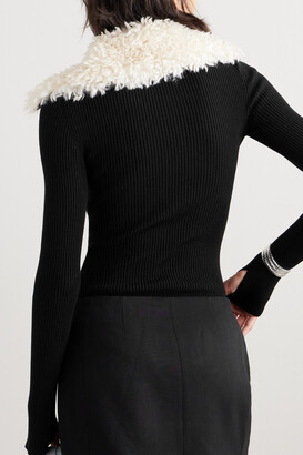 Coperni Faux Shearling-trimmed Ribbed Wool-blend Half-zip Bodysuit - Black  - ShopStyle Tops