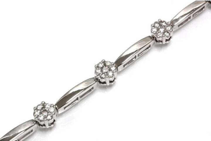 2.1 Ctw Natural Diamond Cluster Station Bracelet/Flower Bar 5.5mm Solid 14K 18K Gold Length 6 To 8 Inches April Birthstone