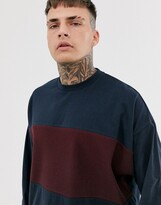 Thumbnail for your product : ASOS DESIGN oversized longline long sleeve t-shirt with waffle body panel in navy