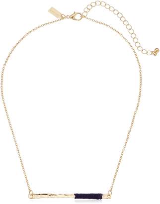 Canvas Gold Bar with Thread Wrapping Navy / Gold Chain Necklace, 15" + 3" Extender