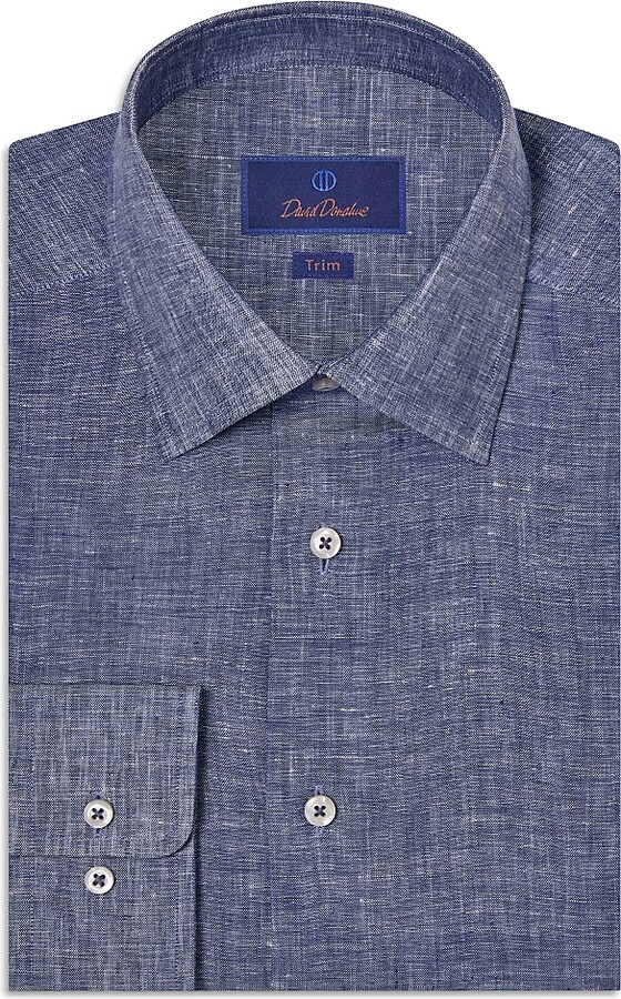 David Donahue Trim Fit Linen Solid Dress Shirt