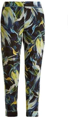 Erdem Giulia Night Bird Print Silk Cropped Trousers - Womens - Yellow Print