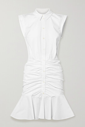 Veronica Beard Bell Ruched Stretch-cotton Poplin Dress - White