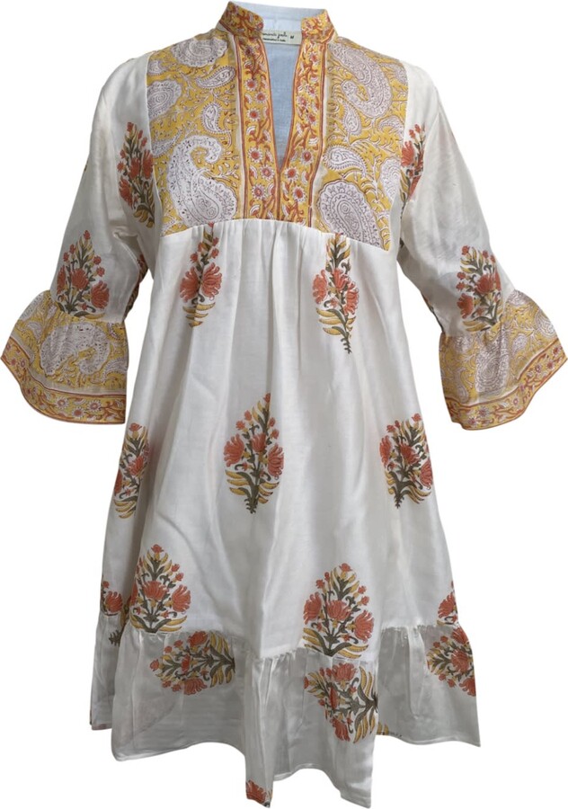 Joshi High Neck Yellow Short Dress With Ruffles