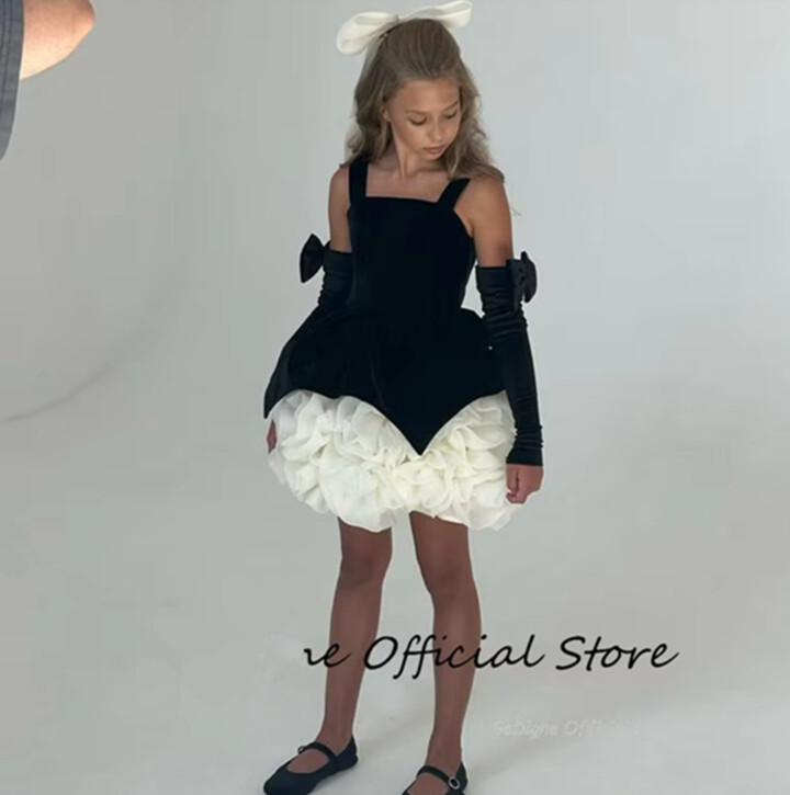 FEIYANSHA A-line Mini Flower Girl Dress Detachable Sleeves Ruffles Velvet Skirt Girls Party Dresses 2025 Kid Gown Customized