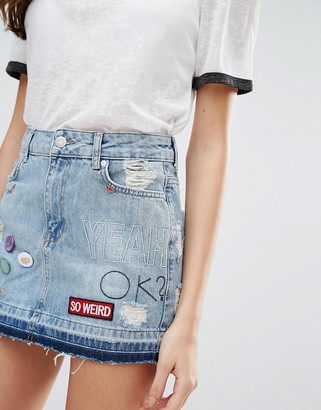 Pull&Bear Denim Skirt with Patches