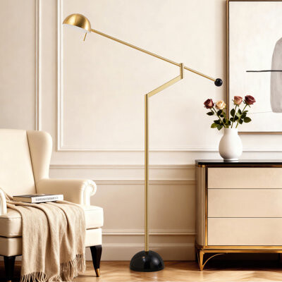 61'' Gold Finish Floor Lamp With 50° Up-Down Adjustable Head & Convenient Foot Switch, Perfect For Home Reading/Accent Use In Living Room, Bedroom, Of