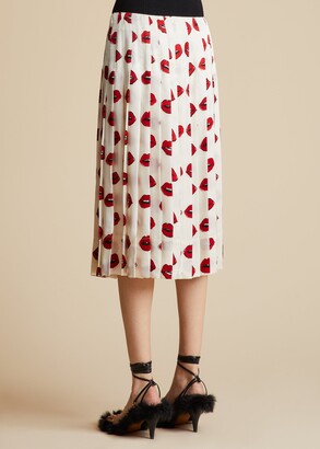 KHAITE The Tudi Skirt in Cream with Red Lip Print