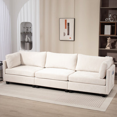 Latitude Run Comfy 3-Seater Chenille Sofa With Ultra-Soft Cushions Side Pocket And Ergonomic Design For Ultimate Relaxation