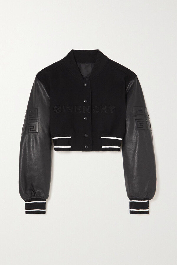 Givenchy Cropped Embroidered Wool-blend Fleece And Leather