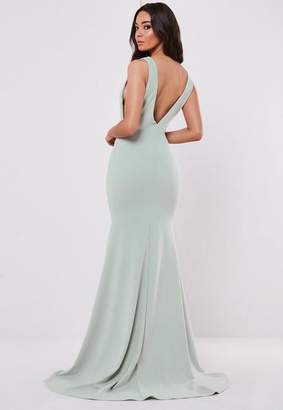 Missguided Bridesmaid Green Sleeveless Low Back Maxi Dress