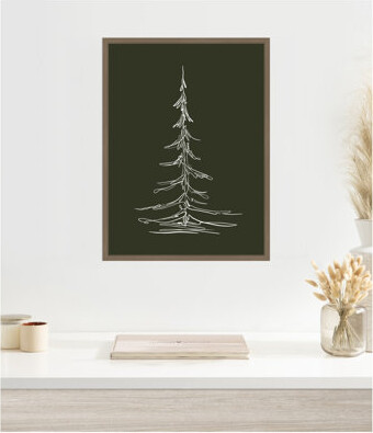 Kate and Laurel Minimalist Evergreen Trees Sketch 2 Green by The Creative Bunch Studio Framed Canvas Wall Art Print