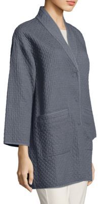 Eileen Fisher Diamond Patterned Cotton Jacket
