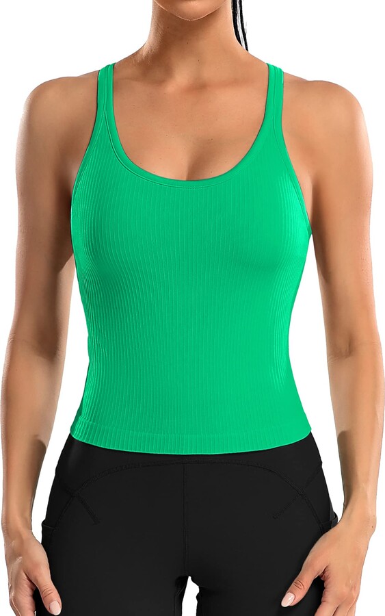 Attraco ATTRACO Women's Workout Top with Bra Built in Racerback Yoga Sport  Fitness Tank Tops Green S