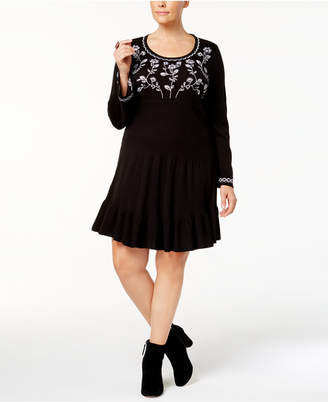 Style&Co. Style & Co Plus Size Embroidered Ruffled Sweater Dress, Created for Macy's