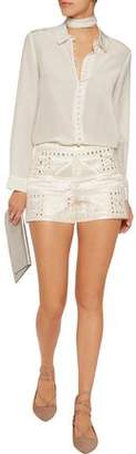 Alice + Olivia Marisa Embroidered Broderie Anglaise-Trimmed Cotton Shorts
