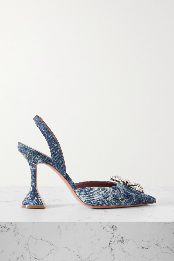 Amina Muaddi Rosie Crystal-embellished Denim Slingback Pumps