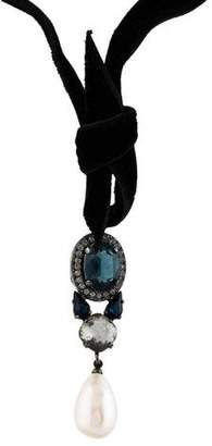 Lanvin Crystal & Velvet Choker Necklace