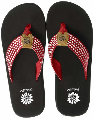 red yellow box flip flops