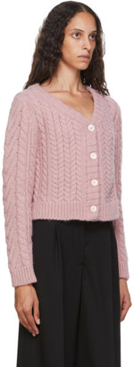 Cecilie Bahnsen Pink Wool and Alpaca Cable Knit Milo Cardigan