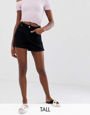 Missguided Tall riot high rise denim shorts in black