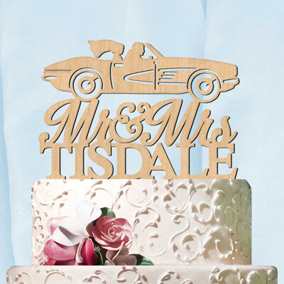 aMonogram Art Unlimited Race Car Mr and Mrs Cake Topper