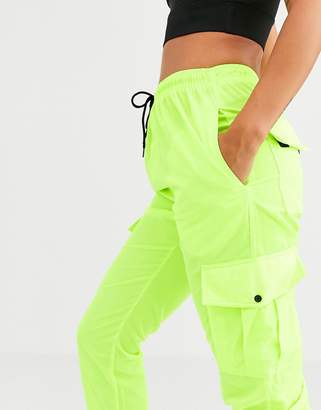 Qed London QED London elasticated cuff cargo pants in lime co-ord