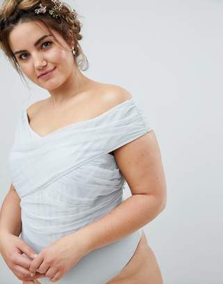 Bardot Maya Plus Tulle Bridesmaid Body With Wrap Bow Detail