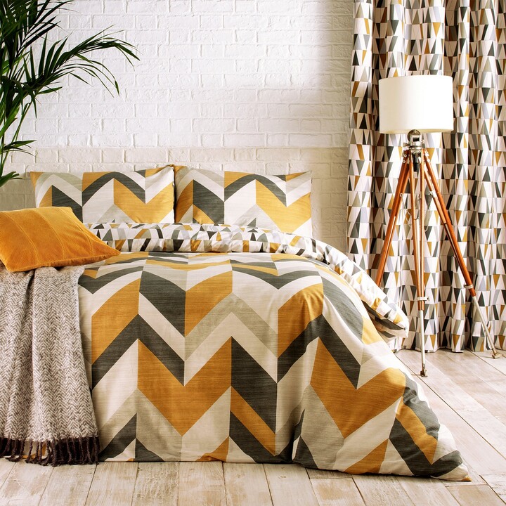 Dunelm Furn. Renovate Charcoal and Gold Reversible Duvet Cover and