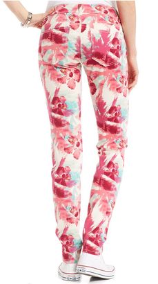 Celebrity Pink Jeans Juniors' Floral-Print Skinny Jeans