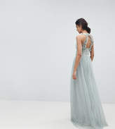 Thumbnail for your product : Little Mistress Tall Wrapover Front Maxi Dress With Lace Applique Back Detail