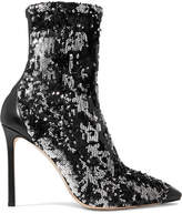 Jimmy Choo - Ricky 100 Leather-trimmed Sequined Stretch-knit Sock Boots - Gunmetal