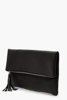 Thumbnail for your product : boohoo Oversized Croc Fold Over Zip Clutch & Tassel Bag