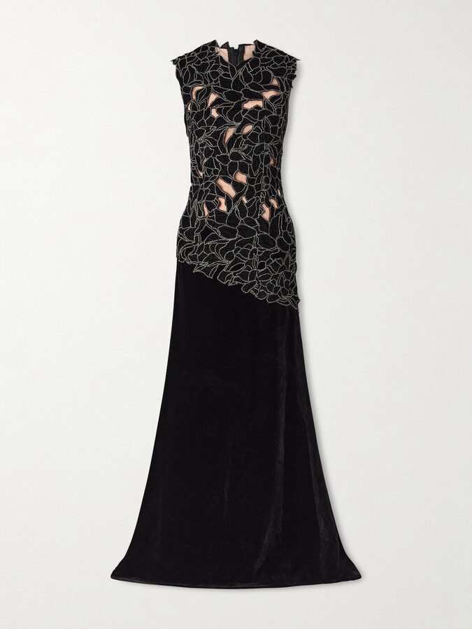 Costarellos Serisa Crystal-embellished Velvet Gown - Black