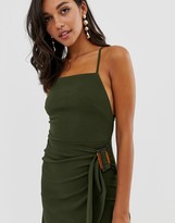 Thumbnail for your product : ASOS DESIGN DESIGN strappy back wrap mini dress with tortoise shell buckle