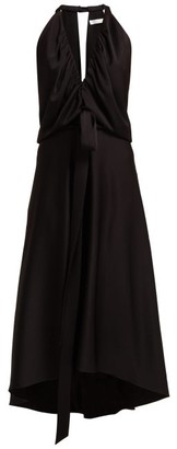 Chloé V-neckline Gathered Satin Midi Dress - Black