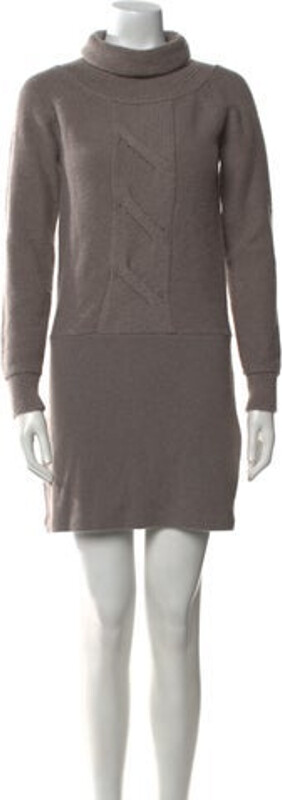 Rani Arabella Cashmere Shift Dress Grey Long Sleeve with Turtleneck