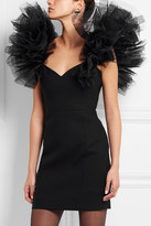 Thumbnail for your product : Saint Laurent Tulle-trimmed Wool-crepe Mini Dress - Black