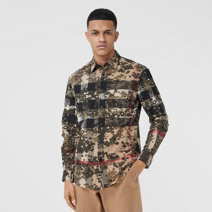Burberry Camouflage Check Stretch Cotton Poplin Shirt - ShopStyle