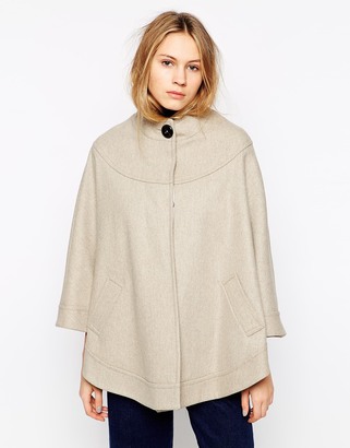 Helene Berman Collarless Cape with Concealed Button Front