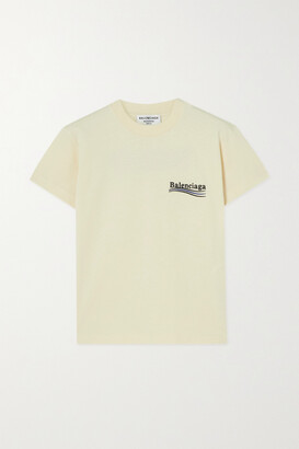Balenciaga Embroidered Cotton-jersey T-shirt - Cream - ShopStyle