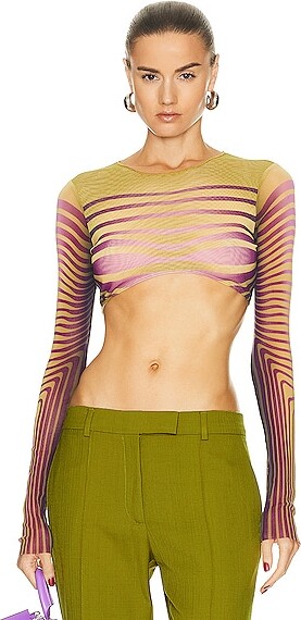 Green & Purple 'The Body Morphing Crop' Long Sleeve T-Shirt by