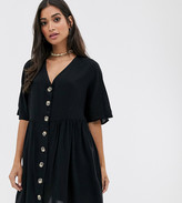 Thumbnail for your product : ASOS DESIGN Petite v neck button through mini smock dress in black