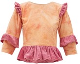Thumbnail for your product : Story mfg. Alma Tie-dye Ruffled Cotton-corduroy Top - Pink